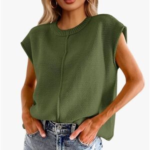 Womens Summer Cap Sleeve Top Crew Neck Loose Fit Knit SZ S OVERSIZED Army Grn